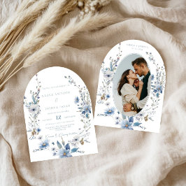 ダスティブルーフローラ春結婚の緑 招待状