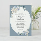 ダスティブルーフローラ楕円フレーム結婚式招待状 招待状 (スタンド正面)