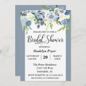ダスティブルーフローラ水彩ブライダルシャワー 招待状 (正面/裏面)