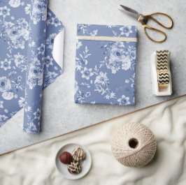 ダスティブルーフローラ水彩包み紙 ラッピングペーパー