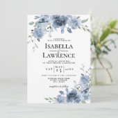 ダスティブルーフローラ水彩結婚式招待状 招待状 (スタンド正面)