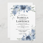 ダスティブルーフローラ水彩結婚式招待状 招待状 (正面/裏面)