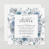 ダスティブルーフローラ石板パステルボホブライダルシャワー 招待状 (正面/裏面)