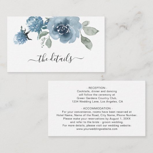 ダスティブルーフローラ石板パステル結婚ズ詳細 エンクロージャーカード (正面/裏面)