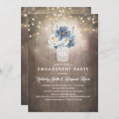 ダスティブルーフローラ素朴カントリー婚約パーティ 招待状 (正面/裏面)