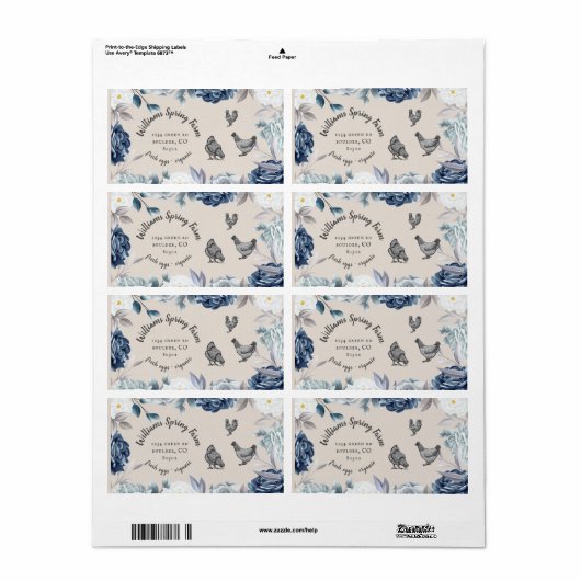 ダスティブルーフローラ素朴スクリプトダックエッグカートン ラベル (フルシート)