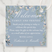 ダスティブルーフローラ結婚のウェルカムギフトバスケットバッグ フェイバータグ (裏面)