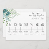 ダスティブルーフローラ結婚のタイムラインウェルカムカード 招待状 (正面/裏面)