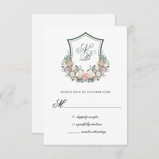 ダスティブルーフローラ結婚クレストの応答カード 出欠カード (正面/裏面)