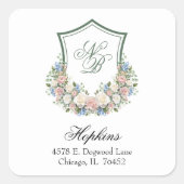 ダスティブルーフローラ結婚クレスト差出人住所 スクエアシール (正面)