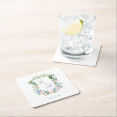 ダスティブルーフローラ結婚クレスト スクエアペーパーコースター (インサイチュ)