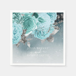 ダスティブルーフローラ結婚ズラグジュアリー スタンダードカクテルナプキン