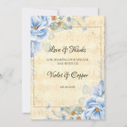 ダスティブルーフローラ結婚ミュージカルの愛と感謝していの 招待状 (正面)