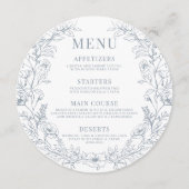 ダスティブルーフローラ結婚ラウンドのメニューカードプレート メニュー (正面)