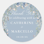 ダスティブルーフローラ結婚式の引き出物ありがとう ラウンドシール (正面)
