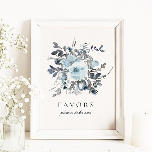 ダスティブルーフローラ結婚式の引き出物標識 ポスター