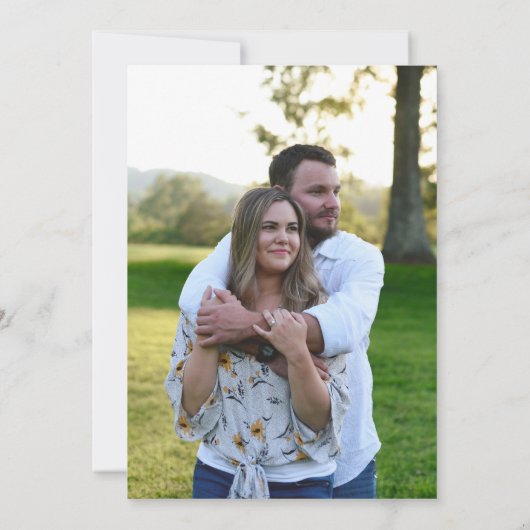 ダスティブルーフローラ結婚式の日付の写真カードを保存 招待状 (裏面)