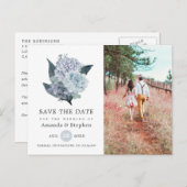 ダスティブルーフローラ結婚式の日付はがきを保存 ポストカード (正面/裏面)