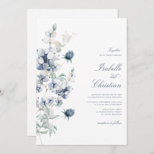 ダスティブルーフローラ結婚式招待状 招待状 (正面/裏面)