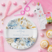 ダスティブルーフローラ結婚金ゴールド ペーパープレート (パーティー)