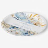 ダスティブルーフローラ結婚金ゴールド ペーパープレート (アングル)