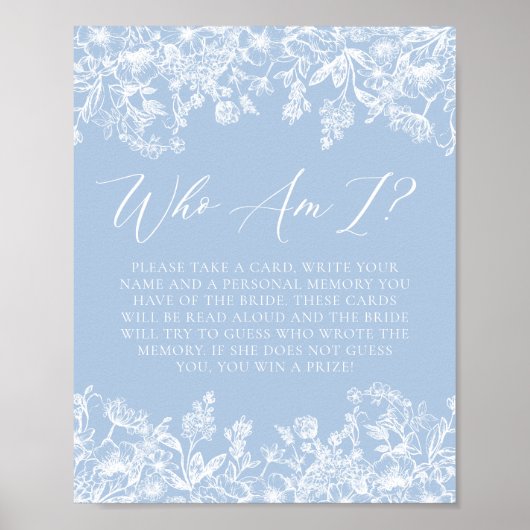 ダスティブルーフローラ誰が私のブライダルシャワーゲームサイン ポスター (正面)