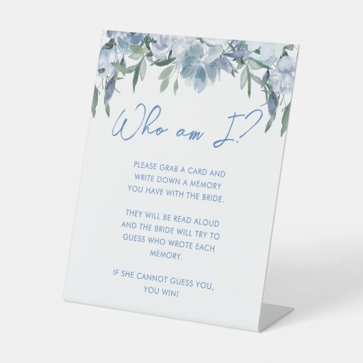 ダスティブルーフローラ誰が私のブライダルシャワーゲームサイン 台座サイン (正面)