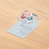 ダスティブルーフローラ赤面ピンクローズアー結婚チズ アクリル招待状 (レイダウン)