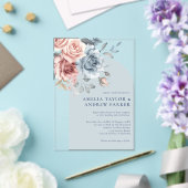 ダスティブルーフローラ赤面ピンクローズアー結婚チズ アクリル招待状 (インサイチュ (ウェディング))