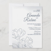 ダスティブルーフローラ輪郭結婚式招待状 招待状 (正面)