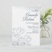 ダスティブルーフローラ輪郭結婚式招待状 招待状 (スタンド正面)