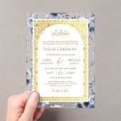 ダスティブルーフローラ金ゴールドパターンムスリム結婚ズ アクリル招待状 (インサイチュ (ポータブル))