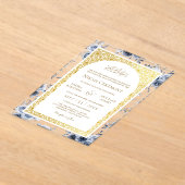 ダスティブルーフローラ金ゴールドパターンムスリム結婚ズ アクリル招待状 (レイダウン)