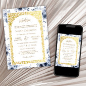 ダスティブルーフローラ金ゴールドパターンムスリム結婚ズ 招待状