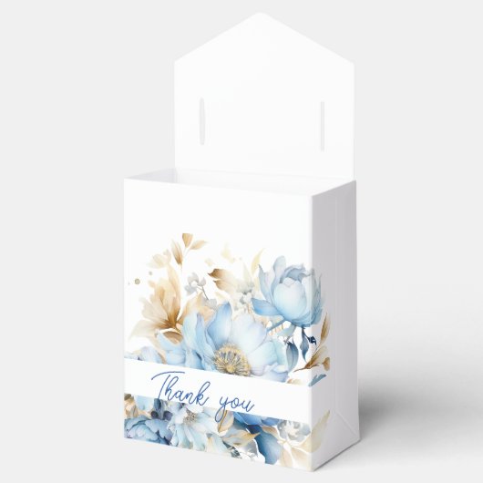 ダスティブルーフローラ金ゴールド結婚式の引き出物ボックス フェイバーボックス (オープン)