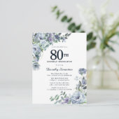 ダスティブルーフローラ80誕生日 かわいらし インビテーションポストカード (スタンド正面)