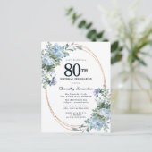 ダスティブルーフローラ80th誕生日かわいらし招待状 インビテーションポストカード (スタンド正面)