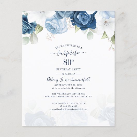 ダスティブルーフローラ80th誕生日パーティーへの招待 (正面)