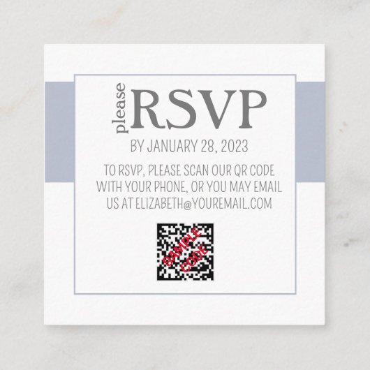 ダスティブルーフローラ&グレーQRコードRSVPカード エンクロージャーカード (裏面)