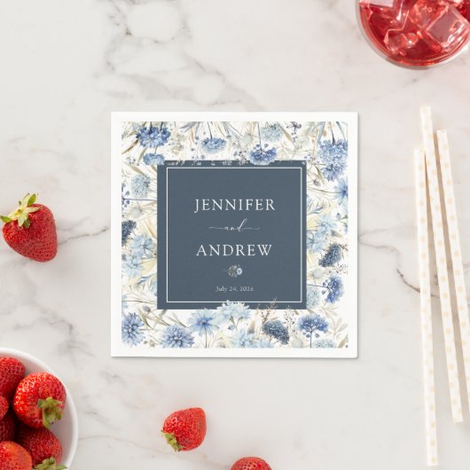 ダスティブルーフローラ |花結婚の スタンダードカクテルナプキン (インサイチュ)