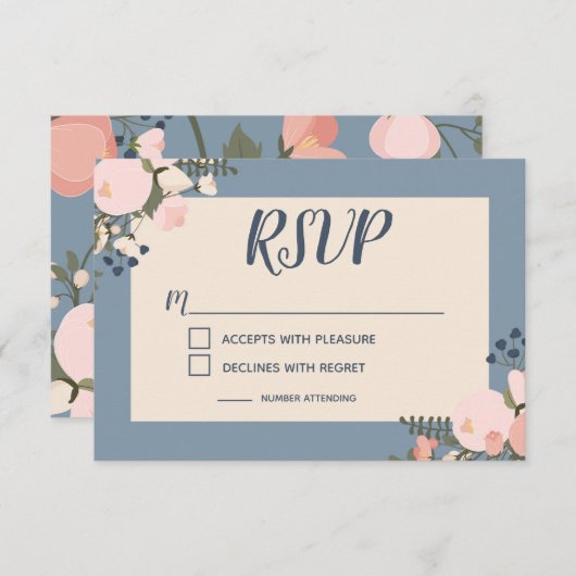 ダスティブルーフローラRSVP招待状 出欠カード (正面/裏面)
