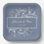 ダスティブルーフローリッシュウェディングシャワー紙プレート ペーパープレート (正面)