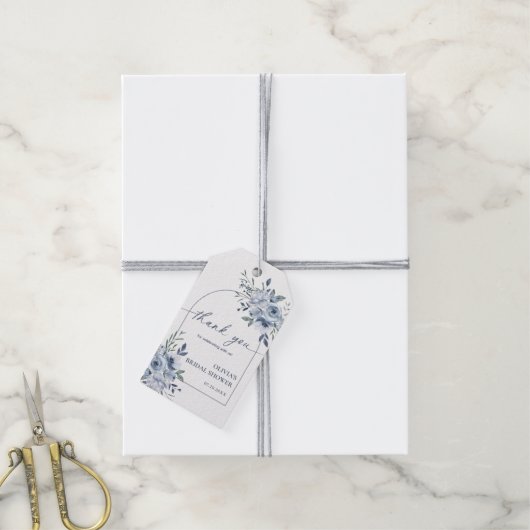 ダスティブルーブライダルシャワーアーチサンキューユーラベル ギフトタグ (より糸付き)