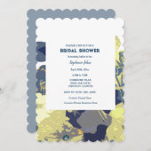 ダスティブルーブライダルシャワーイエローフローラアート結婚ズ 招待状 (正面/裏面)