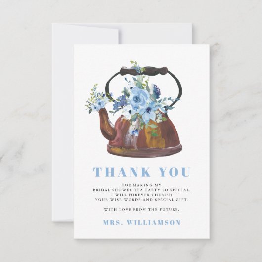 ダスティブルーブライダルシャワーティーパーティーありがとう サンキューカード (正面)