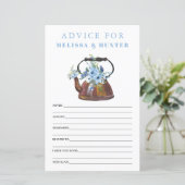 ダスティブルーブライダルシャワーティーパーティーアドバイスカード (スタンド正面)