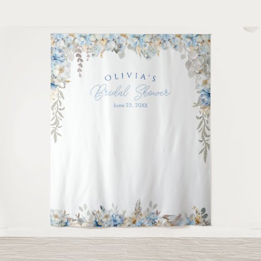 ダスティブルーブライダルシャワーフォトブース背景 タペストリー (正面)