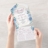 ダスティブルーブライダルシャワーブルーバラレシピ オールインワン招待状 (貼ってはがせる)