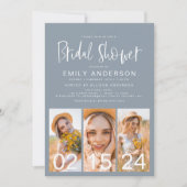 ダスティブルーブライダルシャワーミニマルQRコード 招待状 (正面)