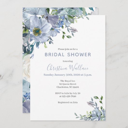ダスティブルーブライダルシャワー招待状 招待状 (正面/裏面)